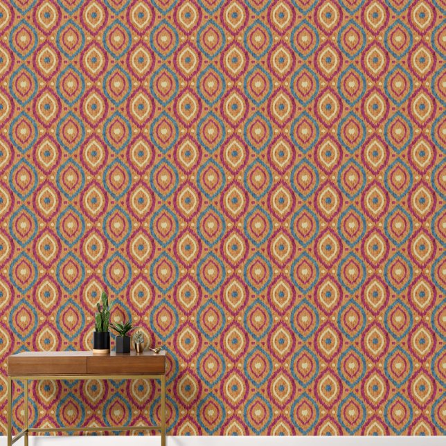 Retro abstract design in green Ikat navajo style. Wallpaper (Hallway)