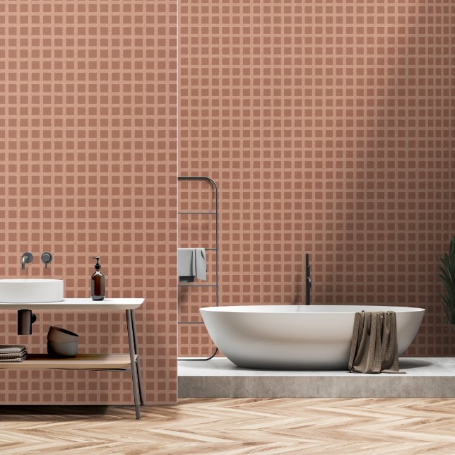 Retro abstract design in Mocha Mousse plaid style. Wallpaper (Bathroom)
