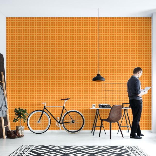 Retro abstract design in orange plaid style. wallpaper (Living Room)