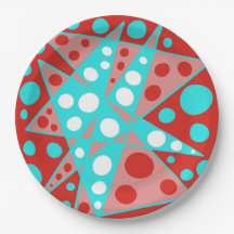 Retro abstract designs in red, white & turquoise