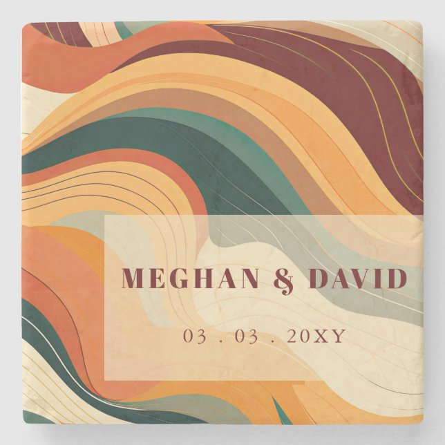 Retro Abstract Earthy Terracotta Orange Wedding Stone Coaster (Front)