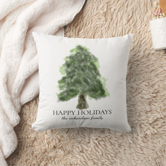 Retro Abstract Elegant watercolor christmas Tree Cushion (Blanket)