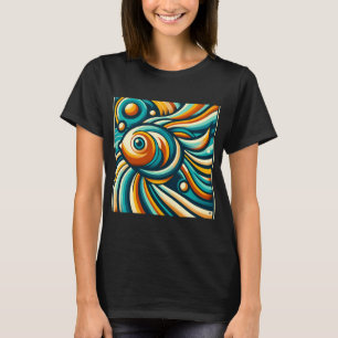 Retro Abstract Fish Swirl in Teal and Orange T-Shirt
