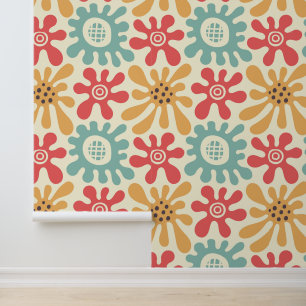 Retro Abstract Floral Dots Mid Century Wallpaper