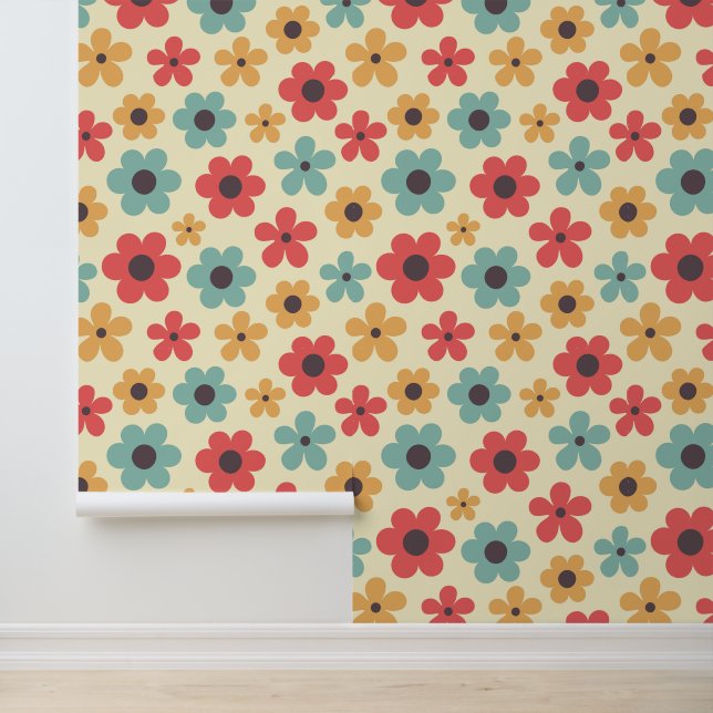 Retro Abstract Floral Mid Century Wallpaper (Application)