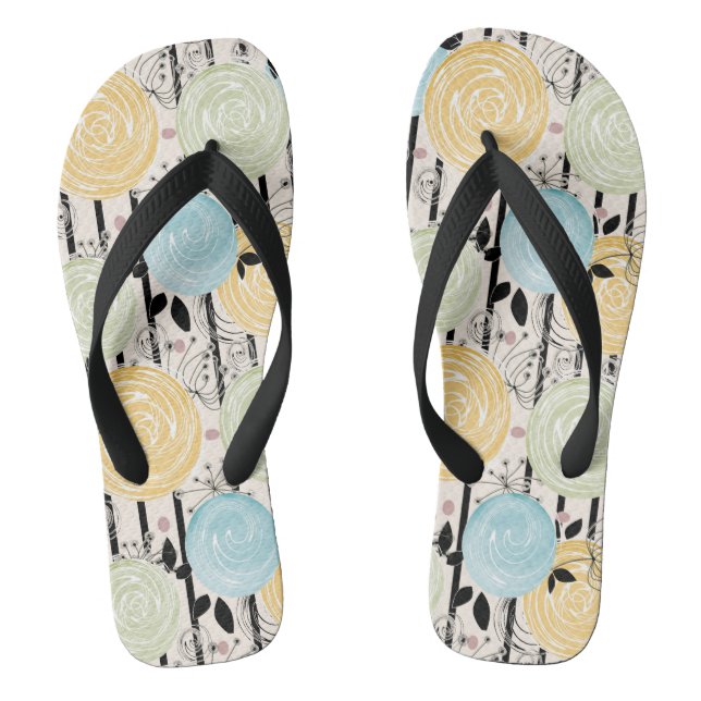 Retro, abstract flowers flip flops (Footbed)