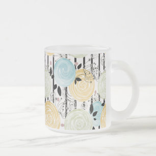 Retro, abstract flowers frosted glass coffee mug