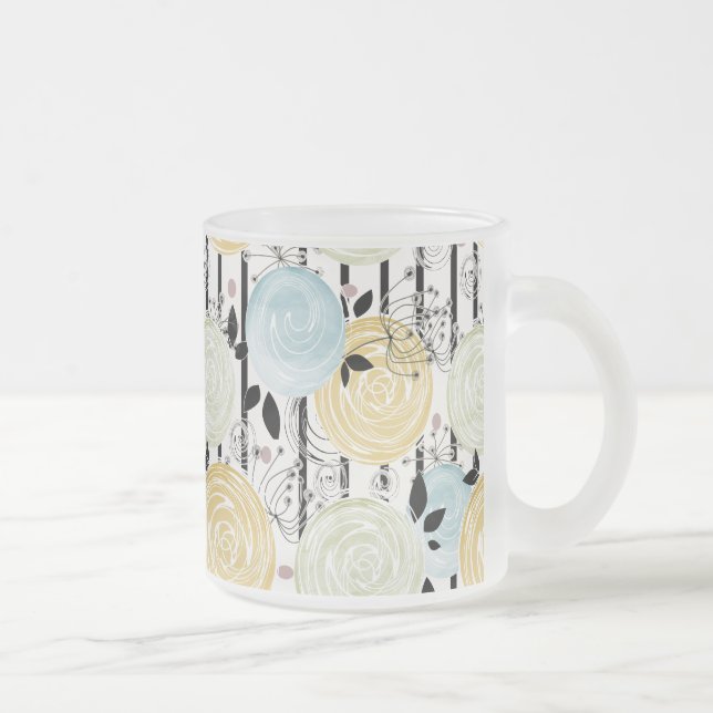 Retro, abstract flowers frosted glass coffee mug (Right)