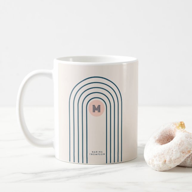 Retro Abstract Geometric Lines Arches  Coffee Mug (With Donut)