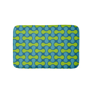 Retro Abstract Geometric Pattern in Blue and Green Bath Mat