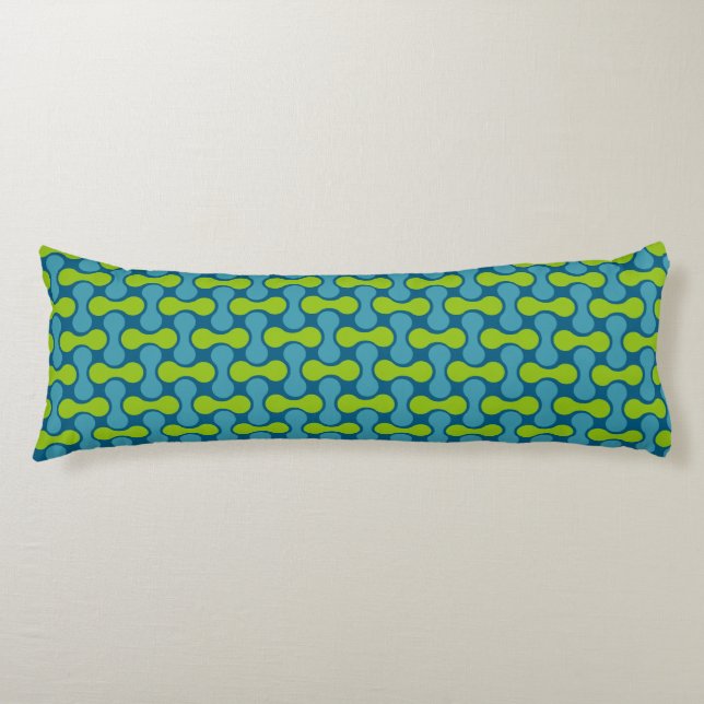 Retro Abstract Geometric Pattern in Blue and Green Body Cushion (Front)