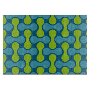 Retro Abstract Geometric Pattern in Blue and Green Cutting Board