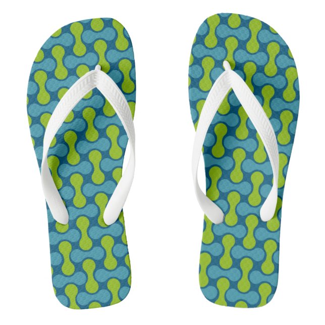 Retro Abstract Geometric Pattern in Blue and Green Flip Flops (Footbed)
