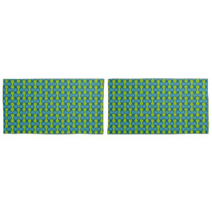 Retro Abstract Geometric Pattern in Blue and Green Pillowcase