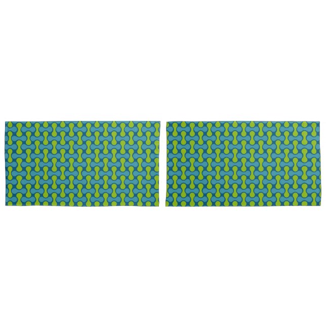 Retro Abstract Geometric Pattern in Blue and Green Pillowcase (Front-Set)