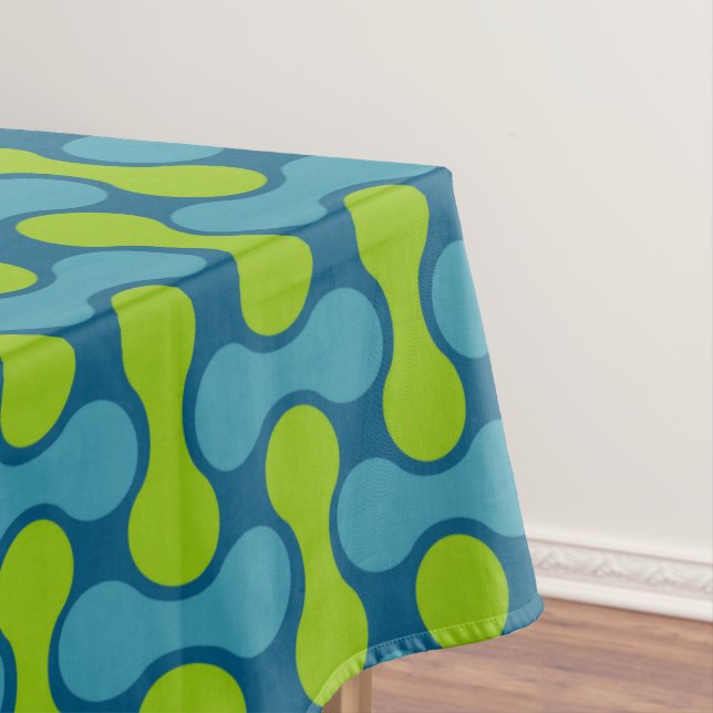Retro Abstract Geometric Pattern in Blue and Green Tablecloth (In Situ)