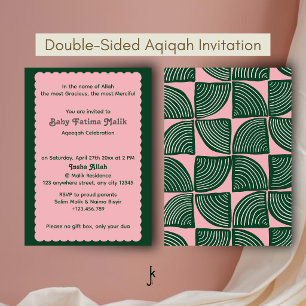 Retro Abstract Geometric Pattern Pink Green Aqiqah Invitation