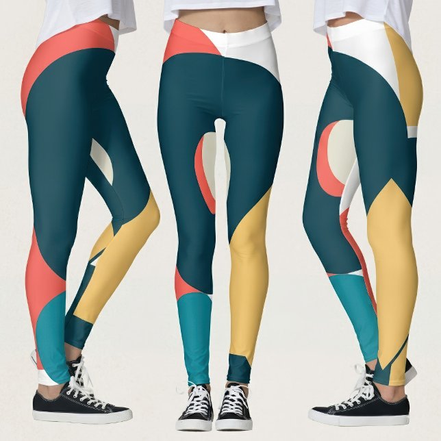 Retro Abstract Geometric Risograph Art Design Leggings (Retro Abstract Geometric Risograph Art Design. Leggings)