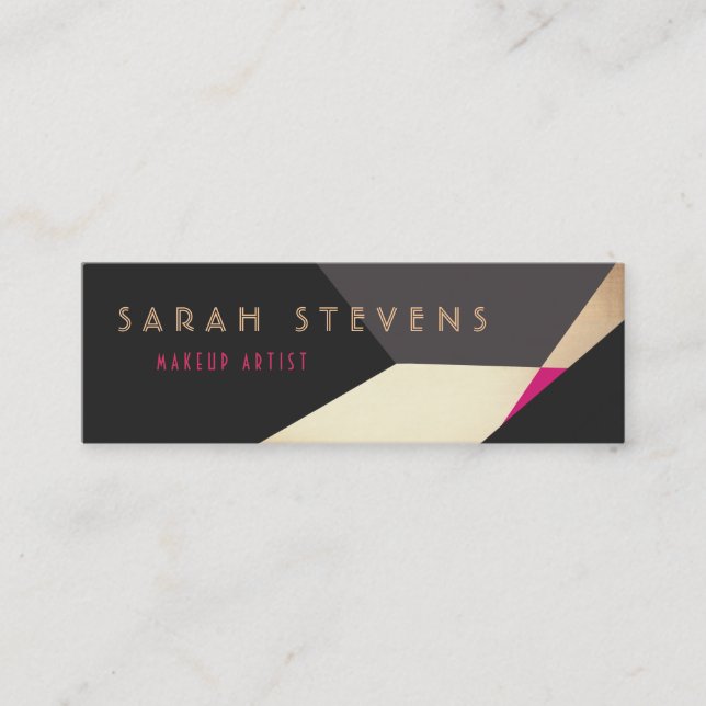 Retro Abstract Gold Makeup Artist Modern Edgey Mini Business Card (Front)