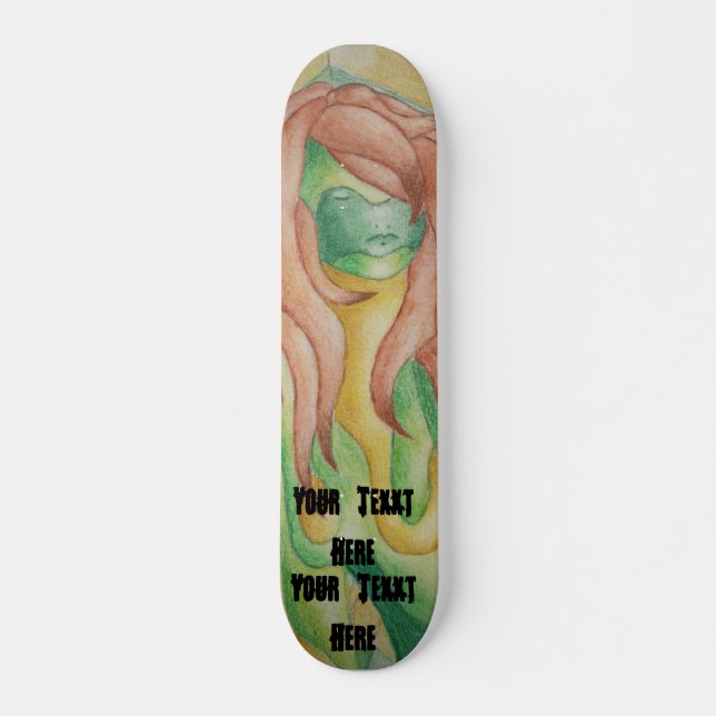 retro abstract green lady street art style skateboard (Front)