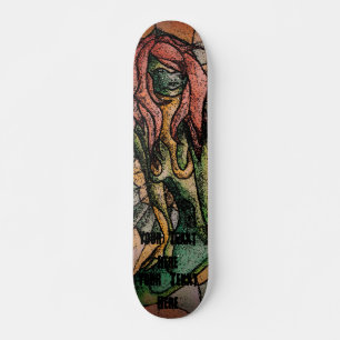 retro abstract green lady street art style skateboard