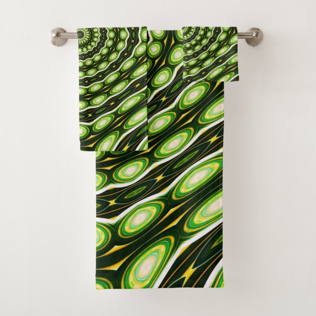 Retro Abstract Green Pattern Bath Towel Set (Insitu)