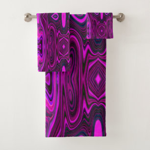 Retro Abstract Hot Pink and Magenta Pattern Bath Towel Set