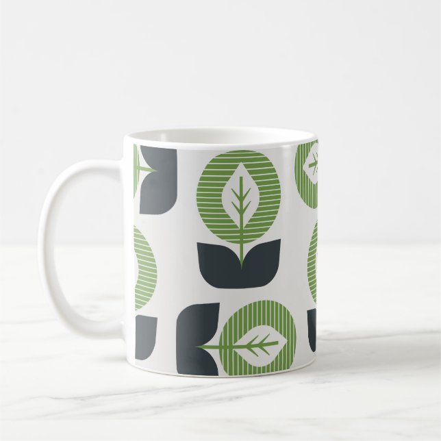 Retro Abstract Leaves: Seamless Vintage Style Coffee Mug (Left)
