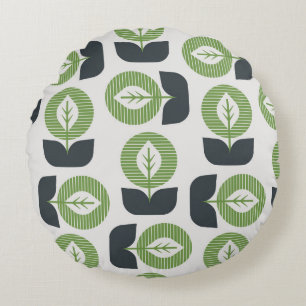 Retro Abstract Leaves: Seamless Vintage Style Round Cushion