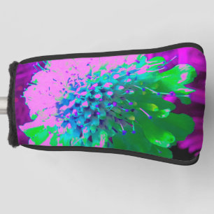 Retro Abstract Magenta and Lime Green Flower Golf Head Cover