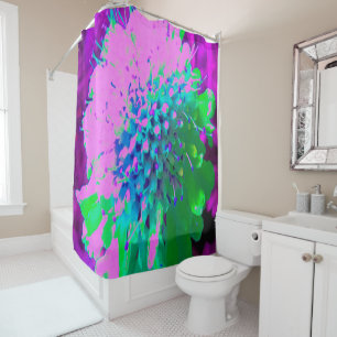 Retro Abstract Magenta and Lime Green Flower Shower Curtain