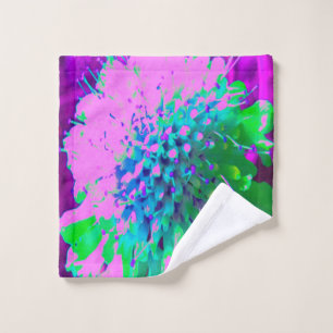 Retro Abstract Magenta and Lime Green Flower Wash Cloth