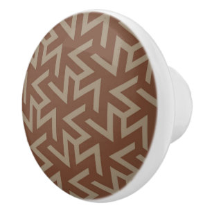 Retro Abstract Mid-Century Modern Pattern in Brown Ceramic Knob