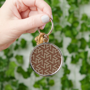 Retro Abstract Mid-Century Modern Pattern in Brown Key Ring