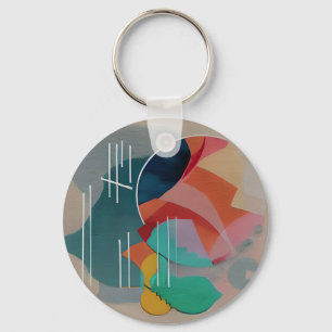 Retro abstract minimalist art key ring