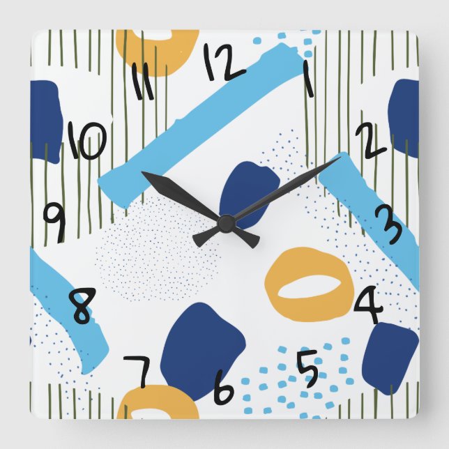 Retro Abstract Navy Blue Yellow Elegant Modern Art Square Wall Clock (Front)