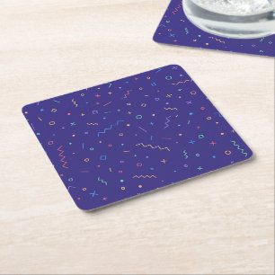 Retro Abstract Neon Pattern Square Paper Coaster
