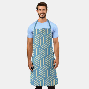 Retro Abstract Optical Illusion Cubes Pattern Blue Apron