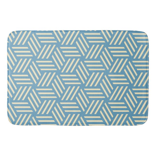 Retro Abstract Optical Illusion Cubes Pattern Blue Bath Mat (Front)