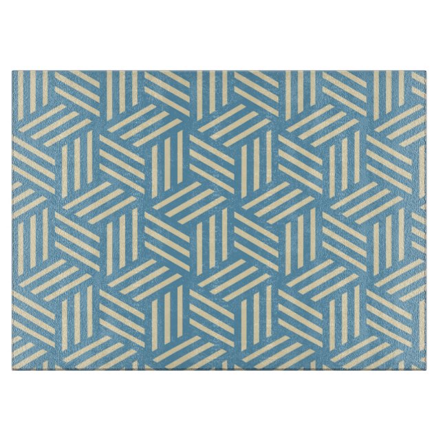 Retro Abstract Optical Illusion Cubes Pattern Blue Cutting Board (Front)