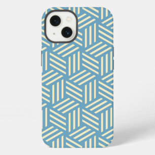 Retro Abstract Optical Illusion Cubes Pattern Blue iPhone 13 Case