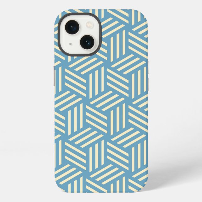Retro Abstract Optical Illusion Cubes Pattern Blue iPhone Case (Back)