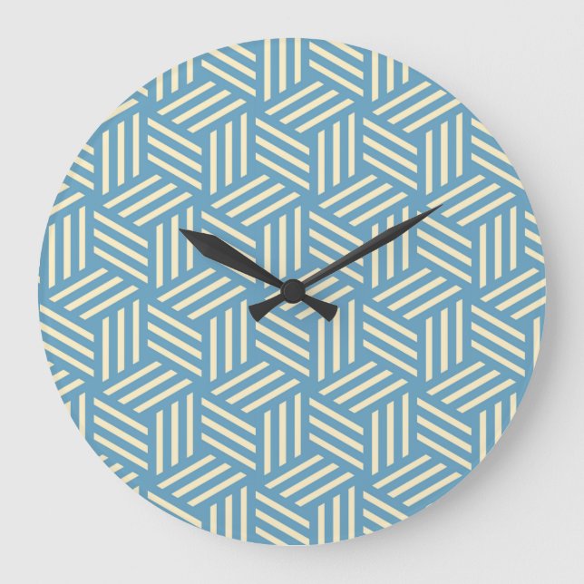 Retro Abstract Optical Illusion Cubes Pattern Blue Large Clock (Front)
