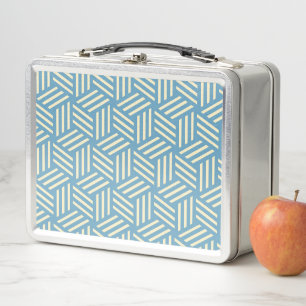Retro Abstract Optical Illusion Cubes Pattern Blue Metal Lunch Box