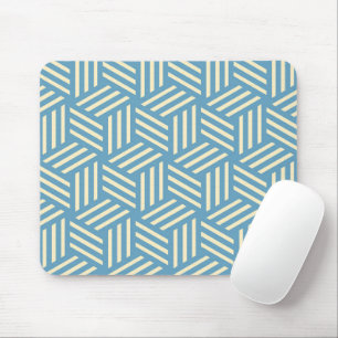 Retro Abstract Optical Illusion Cubes Pattern Blue Mouse Mat