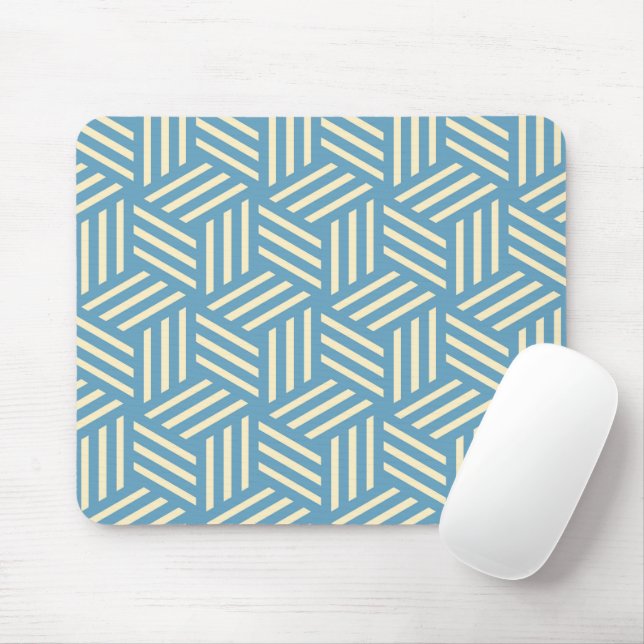Retro Abstract Optical Illusion Cubes Pattern Blue Mouse Mat (With Mouse)