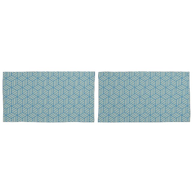 Retro Abstract Optical Illusion Cubes Pattern Blue Pillowcase (Front-Set)