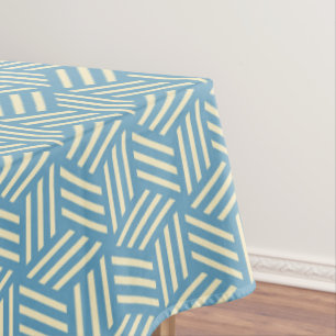 Retro Abstract Optical Illusion Cubes Pattern Blue Tablecloth