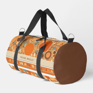 Retro Abstract Orange Circle Pattern Personalised Duffle Bag