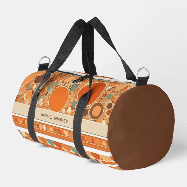 Retro Abstract Orange Circle Pattern Personalised Duffle Bag (Left Corner)